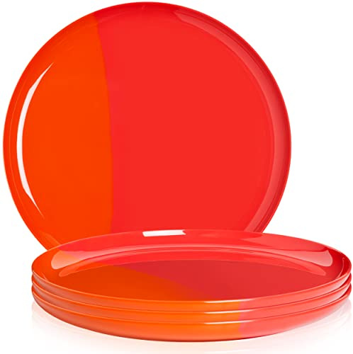 Thomas Fuchs Creative 1/2 & 1/2 Melamine Side Plates Set of 4, Chip and Break-Resistant, Durable Salad Plates, Kid-Friendly Dessert Plates for Indoor and Outdoor, Dishwasher Safe, Orange/Salmon