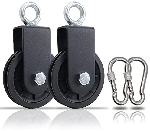 Umlenkrolle mit Karabinerhaken, Umlenkrollen für Seile, Seilrolle mit U Haltebügel 360° Kabel Pulley für Schaukelzubehör, Wäscheleine, Latzug, Latzugstange, Seilzug Fitness