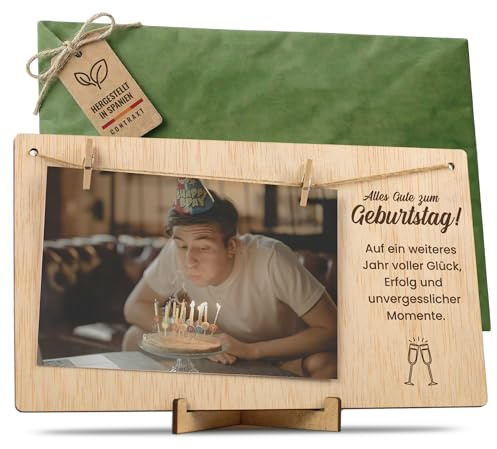 CONTRAXT Bilderrahmen mit Klammern und Leine. Details idee alles Gute geschenk geburtstag polaroid bilder rahmen fotorahmen holz fotos bildrahmen aufhängen Mann Frau (Geburtstag DE)