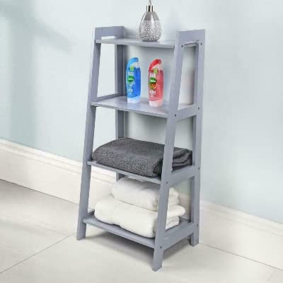 night zone New 4 Tier Wooden Ladder Storage Shelf Display Stand (Grey)