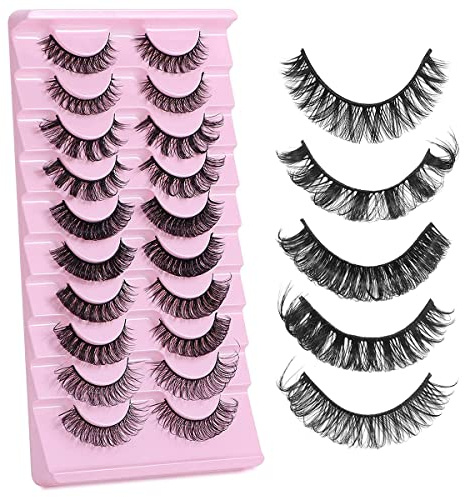 Eyelashes Russian Strip Lashes Natural Fluffy Wispy D Curly Effect Hybrid Strip Lashes Look Like Extensions 10 Pairs (MIX-H5)