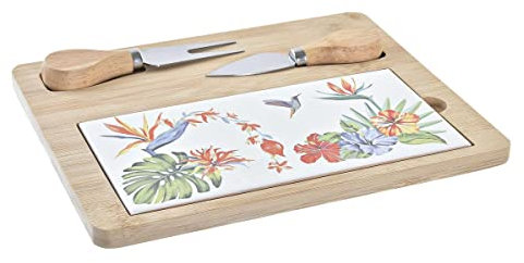 DKD Home Decor Tabla para Quesos Bambú Gres 24,5 x 20 x 1,2 cm (4 Unidades) - Marca EAN: 8424001929962