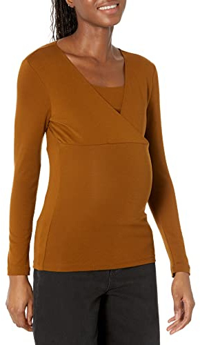 Amazon Essentials Women's Maternity V-Neck Nursing Top, Dark Chestnut Brown, XS