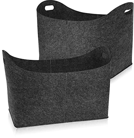 YZNAHRE Kaminholzkorb, 2 Stück Faltbar Filztasche Kaminholz Kaminholztasche Filz, Filzkorb Filztaschen Shopper Groß mit Verstärkten Griffen für kaminholz Holz Zeitungen - Anthrazit