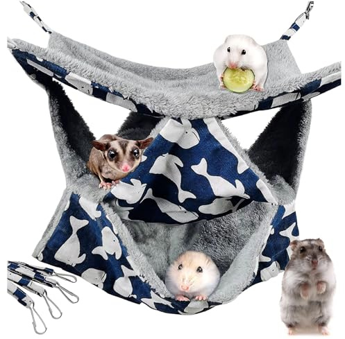 AYNKH Amaca a gabbia per animali domestici a 3 strati, per piccoli animali da appendere, morbido nido a castello in peluche, gabbia per aliante, giocattolo caldo per cincillà, porcellino d'India