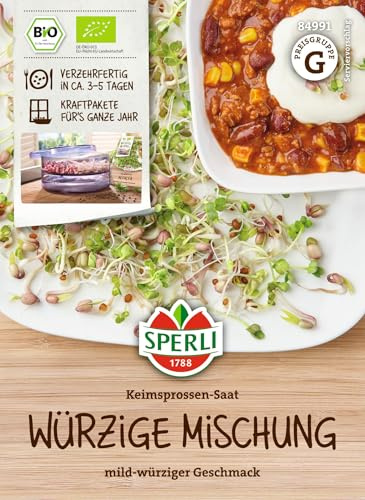 Sperli Keimsprossen Saat Würzige Mischung 84991, Keimsprossensaat | Mild-würzige Sprossen aus Mungbohnen & Rettich, schnelle Ernte in 3–5 Tagen, für Microgreens & Küche, 30 g