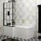 Qubix 1500 x 850mm Left Hand L-Shaped Shower Bath Bathtub with Front Panel + Black Framed Screen