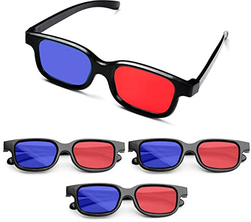 MingZhuInC Carta 3d occhiali, 4 pezzi Occhiali 3D rosso blu, occhiali 3d carta Per film o giochi per pc (Blu, Rosso)