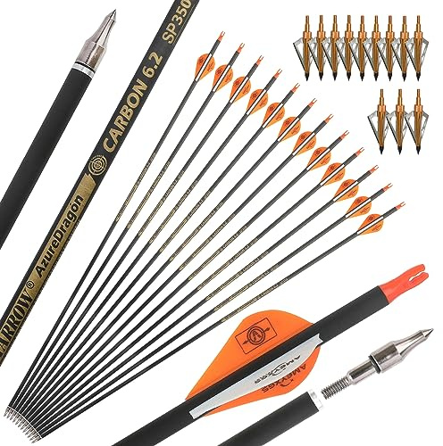surwolf Archery Pure Carbon Pfeile 31,5Zoll Übungs Pfeile Spine 300 350 400 500 600 mit abnehmbaren Spitzen Zielpfeile für Compound & Recurve und Langbogen 12 Stück (400, orange 3#)