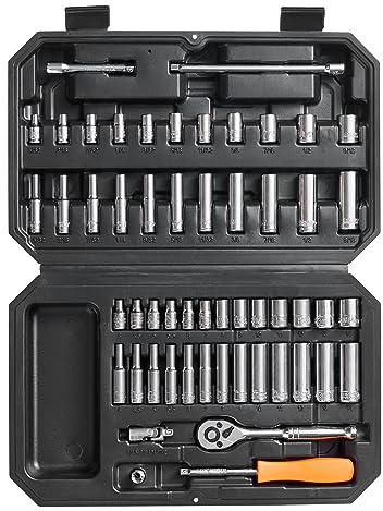 VEVOR 1/4 Inch Drive Socket Set, 6-Point Socket Opening, 54 Pieces Tool Set SAE and Metric, Deep and Standard Sockets, 5/32-9/16 in, 4-14 mm, with Accessories, Storage Case