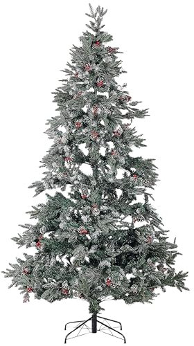 Árbol de Navidad de Nieve Artificial con Ramas escarchadas piñas Acebo 240 cm Verde
