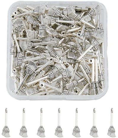 DICOSMETIC 120 Piezas de Escoba de Bruja Colgante de Aleación Mágica, Plata Antigua para DIY Pulsera Pascua Fabricación de Joyas Diámetro: 2 mm