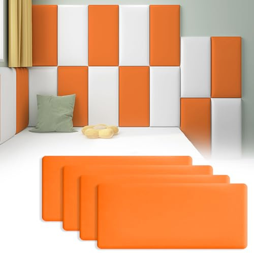 Sparklenut 4 PCs 40 * 20cm, Polsterplatte, als Bettkopfteil oder Aufprallschutz, Dekoratives Wandpaneel, Wandpolster Kinderzimmer, Wandpaneele Gepolstert (Orange, 40 * 20cm丨4 Stück)