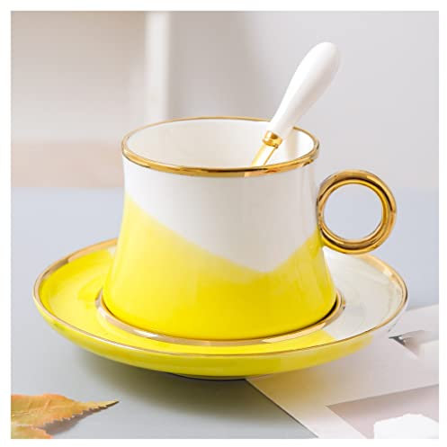 Tazas De Cafe Tazas Desayuno Set de platillos de taza de té, taza de café de cerámica de lujo con platillo de café de la cuchara, taza de café, conjunto de taza de té moderno for mujeres Tazas Cafe Ta