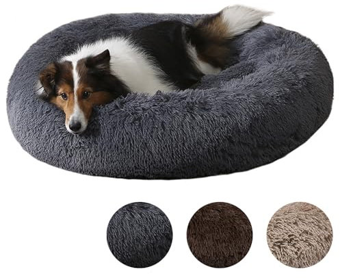 Flei Hundebett Flauschig Donut, Hundekissen Waschbar XXL 120cm, Kuschelbett Hund Rund Anti Stress, Hundebett Flocke, Hundekörbchen für Mittelgroßr Großr Hunde, Dunkelgrau