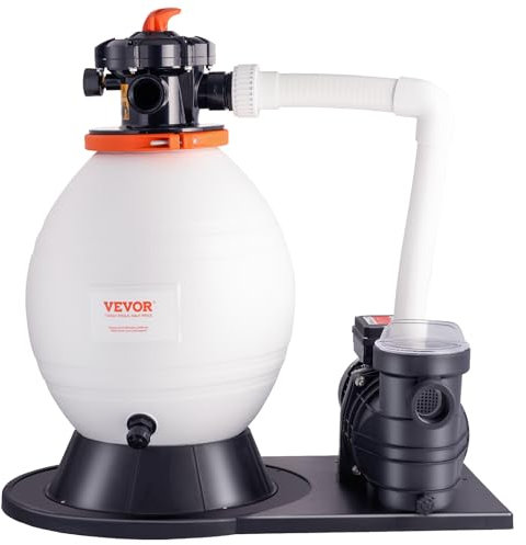 VEVOR Filtro de arena de 16 pulgadas con 1 bomba de piscina HP para piscina sobre el piso, sincronización de modo dual, 3500 GPH, 115 V, válvula multipuerto de 6 vías, juego combinado de filtro de