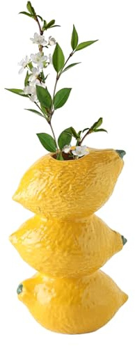 BEIJIALY Vase Décoratif en Céramique, Grand Vase pour Pièce Maîtresse, Vase à Fleurs Unique en Forme de Fruit, Vase à Fraises pour Fleurs, Vase à Fruits, Décoration D'étagère(Citron Jaune)