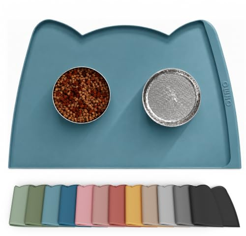 OHMO Napfunterlage Hund Groß Futtermatte Katzen Zubehör 60x38cm Hellblau | Silikon Unterlage, Wasserdicht, Katzenzubehö, Hundenapf Unterlager, Rutschfest Futterunterlage, Leicht zu Reinigen