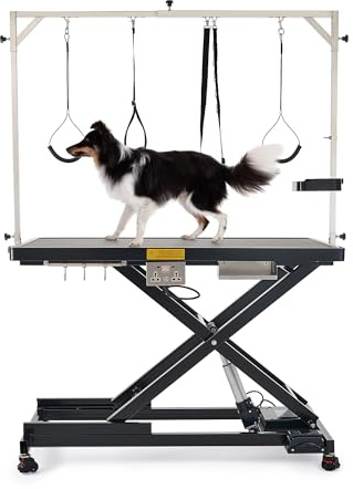 CO-Z 120 cm Mesa de Aseo Eléctrica para Perros, Mesa de Aseo para Mascotas con Ruedas Niveladoras Ajustables en Altura, Estación de Aseo para Perros para Secado de Baño de Mascotas