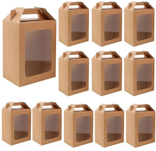Enorteen 12 Stück Kraftpapier-Geschenktüten mit transparentem Fenster, Geschenkboxen, Süßigkeitenboxen, Papiertüten, Blumenboxen, Blumenstraußbeutel für Brautparty, Geschenk, Festivals, Party