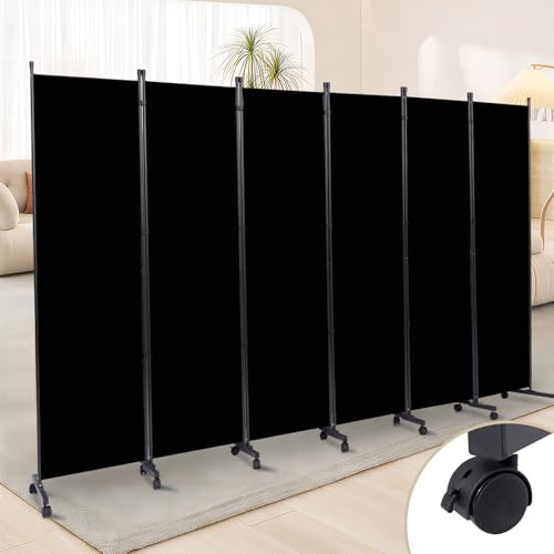 Room Divider 6 Panel Room Dividers/Wheels, Fabric Room Divider Panel for Office Room Partitions and Dividers, Portable Partition Wall Divider for Room Separation, Freestanding Privacy Screen Indoor