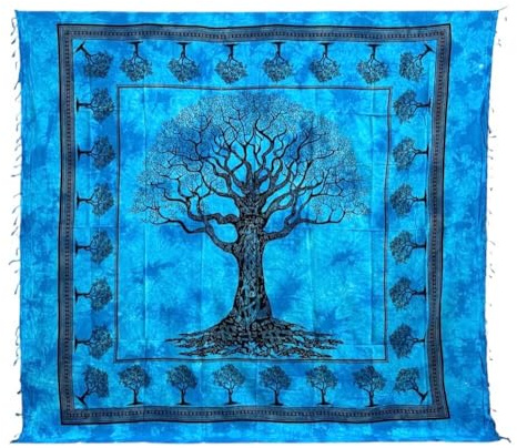 Seamar Großer Überwurf New Baum, Sofaüberwurf aus 100% recycelter Baumwolle mit Fransen, 210 x 230 cm, Strandtuch (Hellblau)