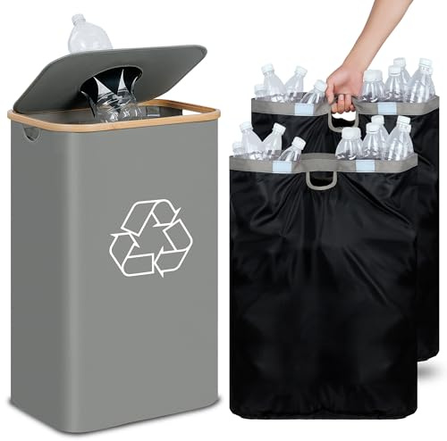efluky 100L Bottle Bins, Deposit Bottle Collector Bins with Lid, Deposit Container with 2 Carrying Bags, Storage Empty Bottle Collector for Hme