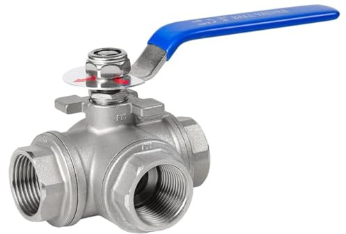 Sanitärarmaturen, 3-Wege-Kugelhahn aus Edelstahl 304 mit T-Anschluss/L-Anschluss, 1/4 Zoll, 3/8 Zoll, 1/2 Zoll, 3/4 Zoll, 1 Zoll, 1-1/4 Zoll, 1-1/2 Zoll, 2 Zoll, Dreiwegeventil mit Gewinde, 1 Stück(T