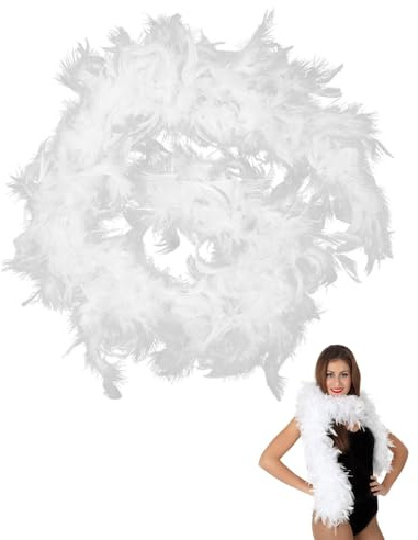 JEXOWIQ federboa weiß - 1 pcs Federschal Kostüm Länge ca120 cm, Karneval, Halloween, Fasching, Kostüm, Theater, Mottoparty
