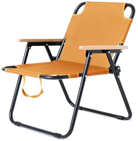 OVLRIJP Campingstuhl Faltbar, Camping Klappstuhl, Faltstuhl Camping mit Griff, Klappbare Campingstühle Leicht Klein mit Armlehne aus Holz, Perfekt für Angeln, Picknick und Wandern (Orange)