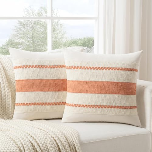 Fancy Homi - Juego de 2 Fundas de cojín Decorativas cuadradas con macramé de algodón Suave, Estilo rústico y Bohemio, para decoración del hogar, Moderno y orgánico, sofá, Cama, sofá, sofá, sofá, Cama