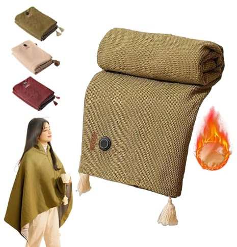 Chal calefaccionado portátil, Chal calefaccionado para Mujer, Chal Manta calefactable con USB y 3 Niveles de calefacción, Chal Manta calefactable eléctrico portátil con Cremallera Suave,Green