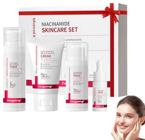 Fengyang® Niacinamid Presentset, Hudvård Presentset, 4-delat Ansiktshudvård, Komplettes Gesichtspflegeset für Mischhaut