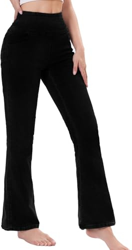 Chasehot Vaqueros Elásticos Mujer, Jeans Campana Push Up Cintura Alta con Bolsillos Flare Pantalones de Mezclilla Legging Jeggins Holgados, Negro-L-29