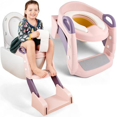 Kinder Toilettensitz mit Treppe - [2IN1] Toilettentrainer & Töpfchen | Toilettenaufsatz für Kleinkind Toilette, Klositz, Kinderklo-Aufsatz, Potty Training Toilet ab 2 Jahre | Little Dreamer's (Rosa)