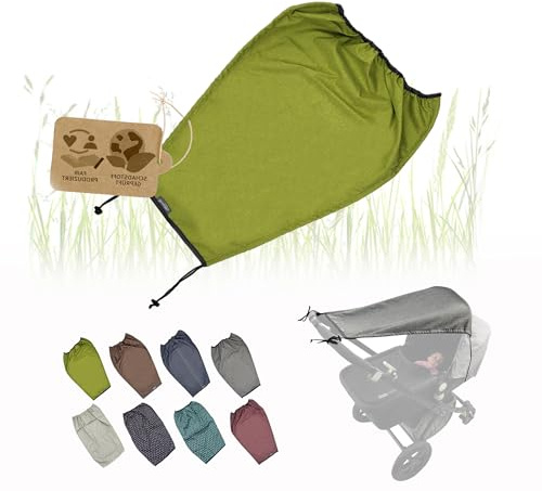 Voile d'ombrage universel pour poussette - Protection UV 50+ - Pour nacelle - Réglable avec fonction store - Coupe-vent et montage facile (vert chiné)