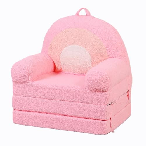 MOMCAYWEX Kids Sofa, Sherpa Couch with Tri-Layer Foam Cushions, Comfy Seating for Kids Age 3–6 Years, Pink