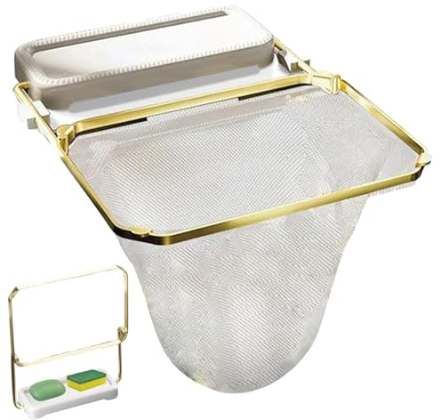 Nybhyjka Supporto a rete per filtro per lavello, cestello filtrante per lavello, multiuso, 50 sacchetti in rete, antiruggine, filtro per la spazzatura in spugna per avanzi di rifiuti