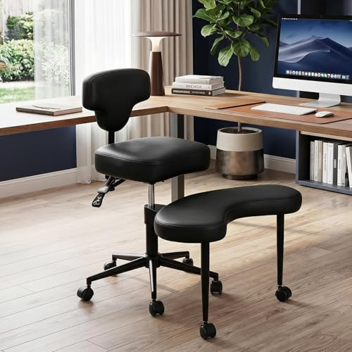Meditationsstuhl, Ergonomics Crosses Legged Chair with Wheels, Kniestuhl Mit Lendenwirbelstütze Und Verstellbarem Neigungswinkel for Home and Offices, 49–59cm Einstellbare Höhe