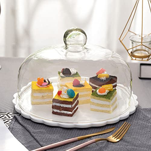 Ceramic Cake Stand with Glass Dome Lid Elegant Wedding Cake Display and Cheese Platter for Birthday Party and Baby Shower Cupcake Server and Dessert Plate Holder
