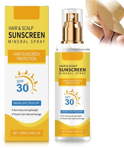 Scalp Sun Protection Spray SPF30+ Scalp Protector, Scalps Sunscreen Non-Greasy UV Protection, Mineral Sunscreen Sprays Prevent Hair Color Fade/Dryness, Portable for Hiking/Beach/Running (1)