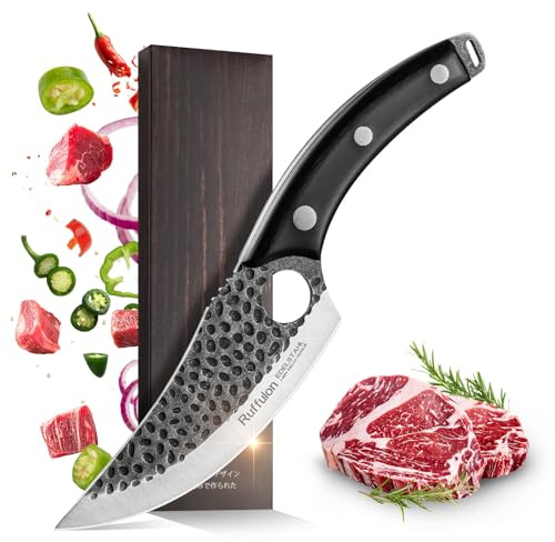 Ruffulon Couteau Japonais, Couteau Cuisine Professionnel,Couteaux de Cuisine en Acier Inoxydable,Utilisé Pour Couper,Sans os et Couper,Avec Poignée Full Tang,Noire Couteau Chef