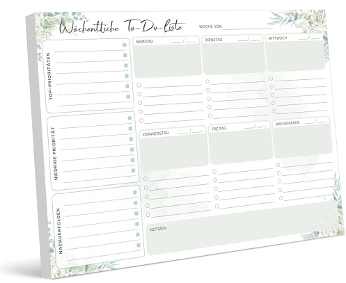 BIROYAL Wochenplaner Block A4 ohne festes Datum (50 Seiten), Weekly Planner, Schreibtischunterlage, Wochenkalender Wochen Planer mit Wochenübersicht für Termine, Aufgaben& Notizen