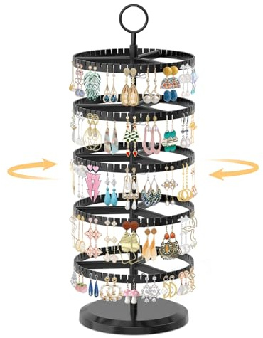 EsLuker.ly Ohrring Ständer Ohrringhalter Organizer Rotierend Ohrringständer Ohrring-aufbewahrungsständer mit 285 U-Slots für Frauen, 5-stufiger Kunststoff Schmuckständer mit Metallschale für earring