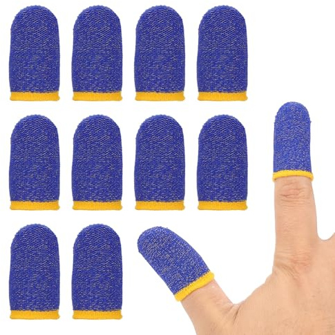 PATIKIL Manchon De Doigt pour Contrôleur, 24 Paquets Manchons De Pouce pour Jeu Mobile Gants À Pointe en Fibre Anti Transpiration Respirants pour Écrans Tactiles De Téléphones, Jaune/Bleu