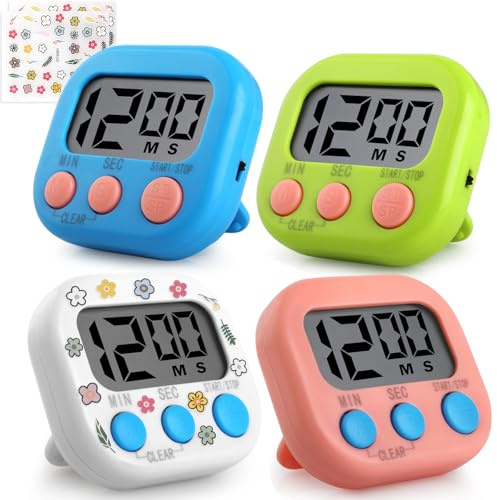 GeeRic 4 Piezas Temporizador Cocina,Digital Temporizador de Cocina Cronometro con Pantalla LCD Grande para Estudiar Trabajar Cocina