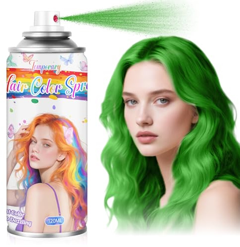 MSDADA Spray Colorant Vert Temporaire pour Cheveux - Coloration Lavable à Effet Instantané, Non Grasse - Parfait pour Déguisement Joker, Carnaval, Fêtes Halloween (120ml)