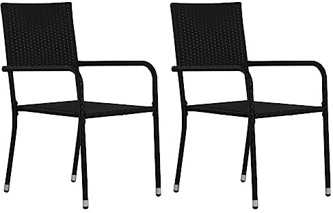 Makastle Garten-Essstühle Stapelbar, 2er Set, Küchenstühle Stabile Struktur für Terrasse Balkon, Leicht und Leicht zu bewegen, Schwarz 51 x 60 x 87cm Polyrattan