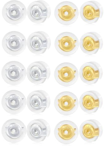 JYNXOR 20 pcs cierres seguros de silicona para pendientes, soportes de silicona para pendientes, tapones para los oídos, postes para pendientes, repuestos hipoalergénicos para pendientes, Plata + Oro