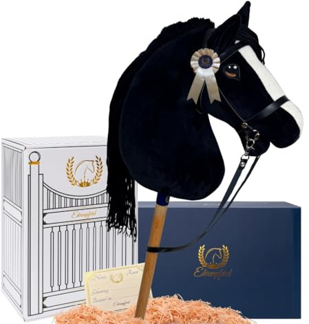 Ehrenpferd Hobby Horse Pferd -A3- Premium Steckenpferd mit Zubehör für Hobby Horsing: Pferde Spielzeug Set mit Stockpferd, Trense, Turnierschleife & Stall als Pferde Mädchen Geschenk - Starlight